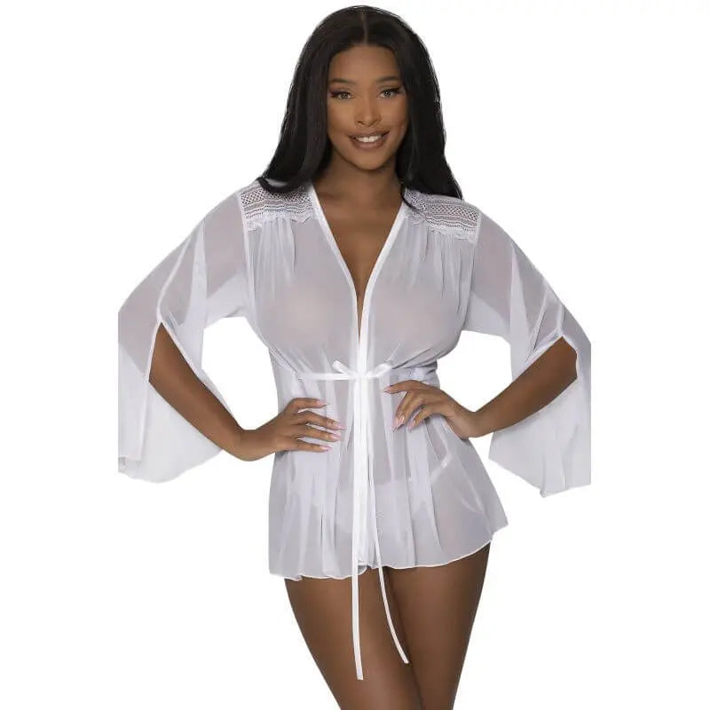 Flowing Short Robe Exposed Lingerie Discreet Intimate Essentials.