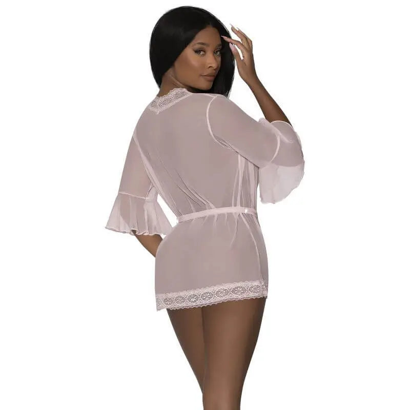 Robe with Lace Trim Blush Exposed Lingerie Discreet Intimate Essentials.