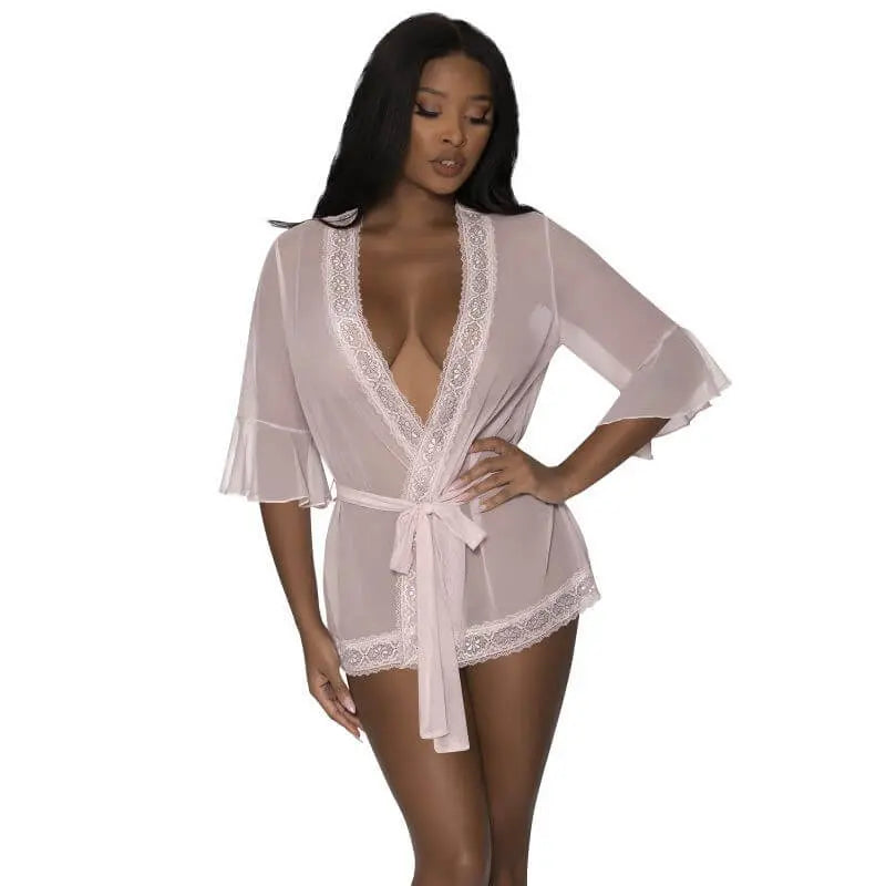 Robe with Lace Trim Blush Exposed Lingerie Discreet Intimate Essentials.