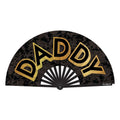Daddy large folding hand fan in black and gold design with glossy bamboo ribs, stylish and elegant for cool comfort.