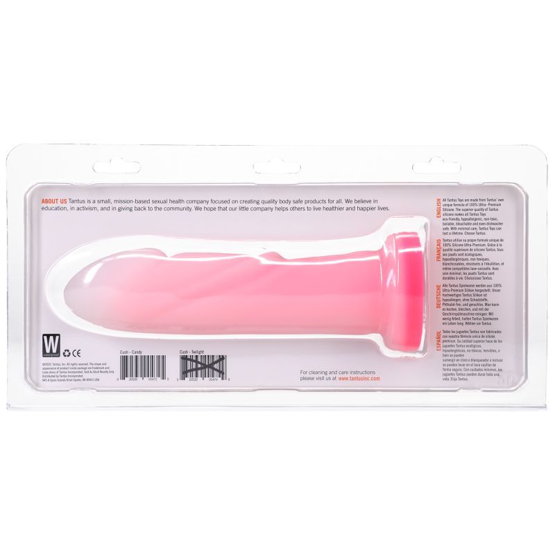 Cush Dual Density Dildo Rose Quartz in packaging, showcasing soft and hard silicone for maximum pleasure.