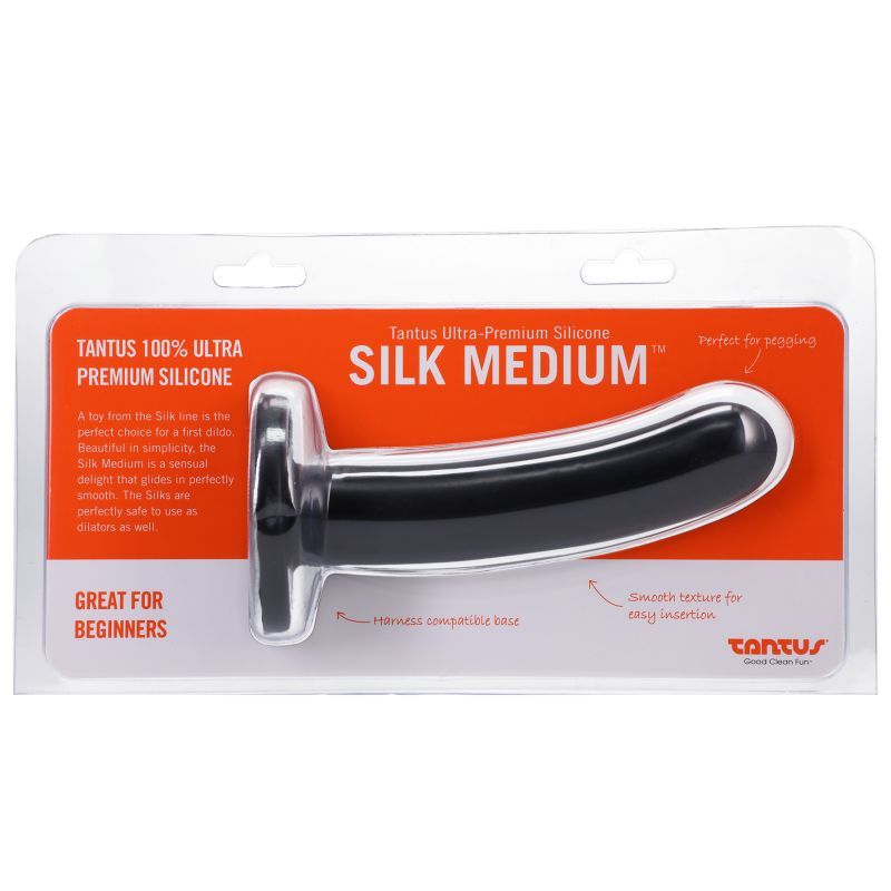 Silk medium dildo packaged and ready for use, made from 100% ultra-premium silicone, ideal for beginners.