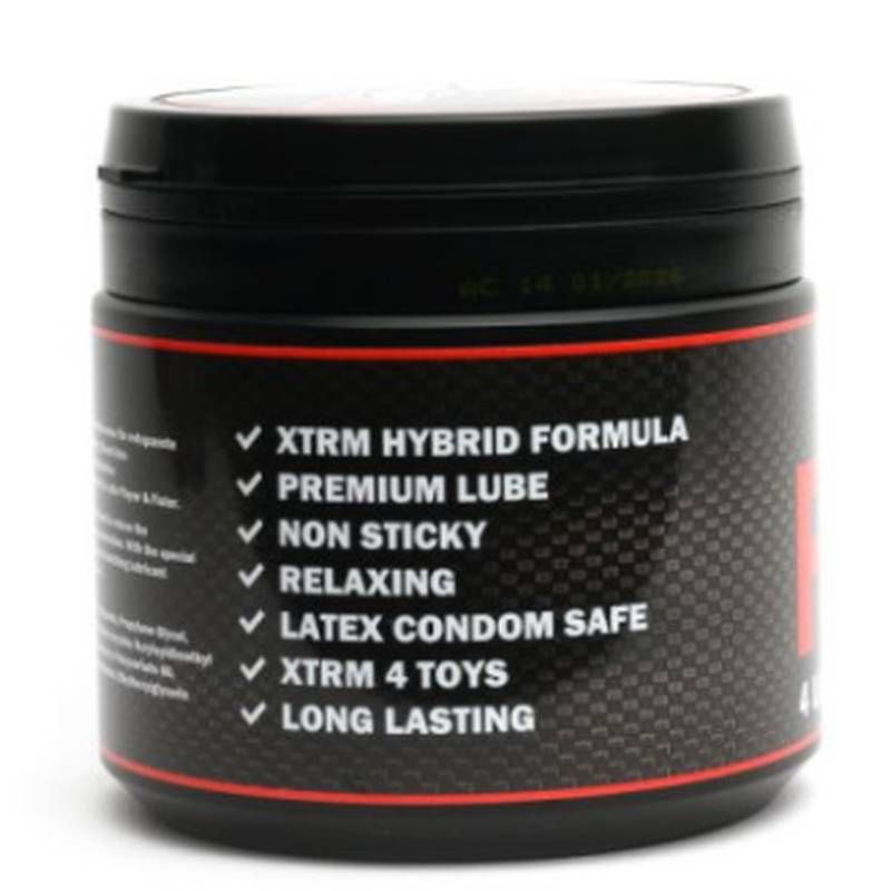 XTRM Fist Lube 500ml jar featuring XTRM Hybrid Formula, premium lube, non-sticky, and latex condom safe.