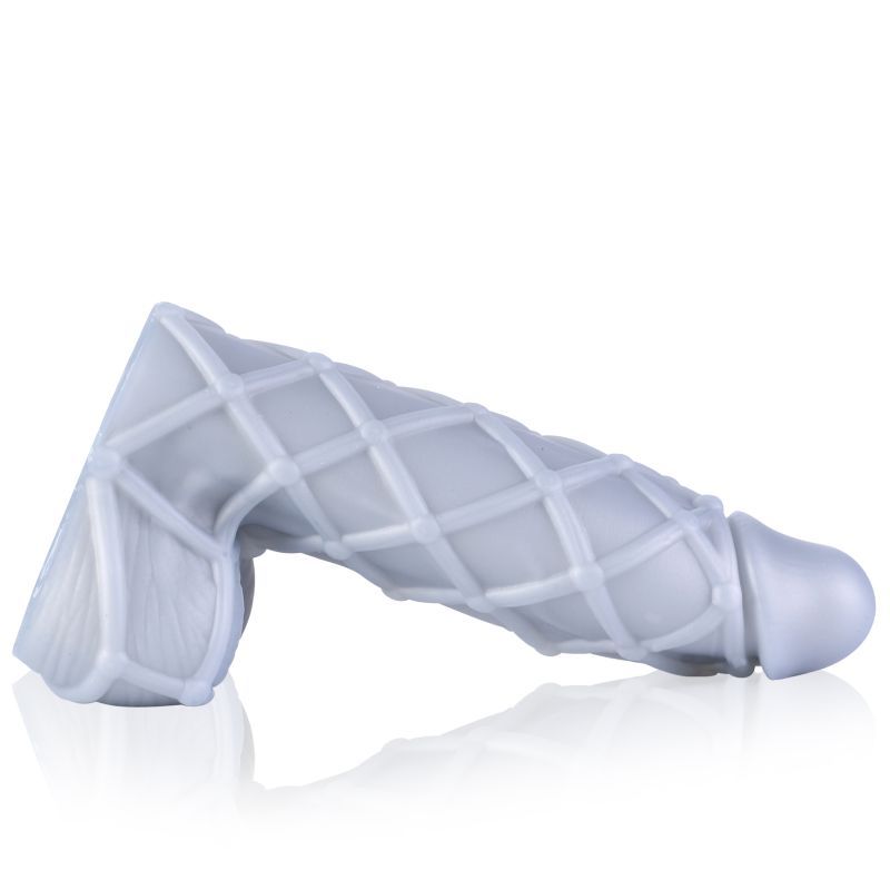Liquid silicone dildo from Fetishique, featuring textured design with ridges and bumps for enhanced pleasure.