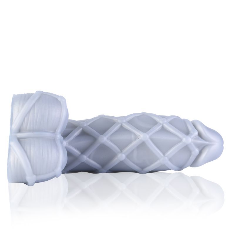 Fetishique Liquid Silicone Dildo Medium featuring ridges and bumps for enhanced stimulation.
