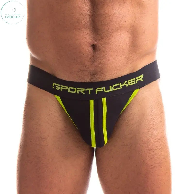 Affordable quality Jersey Jock Black/Green  from Sport Fucker by Discreet Intimate Essentials with Discreet Delivery 