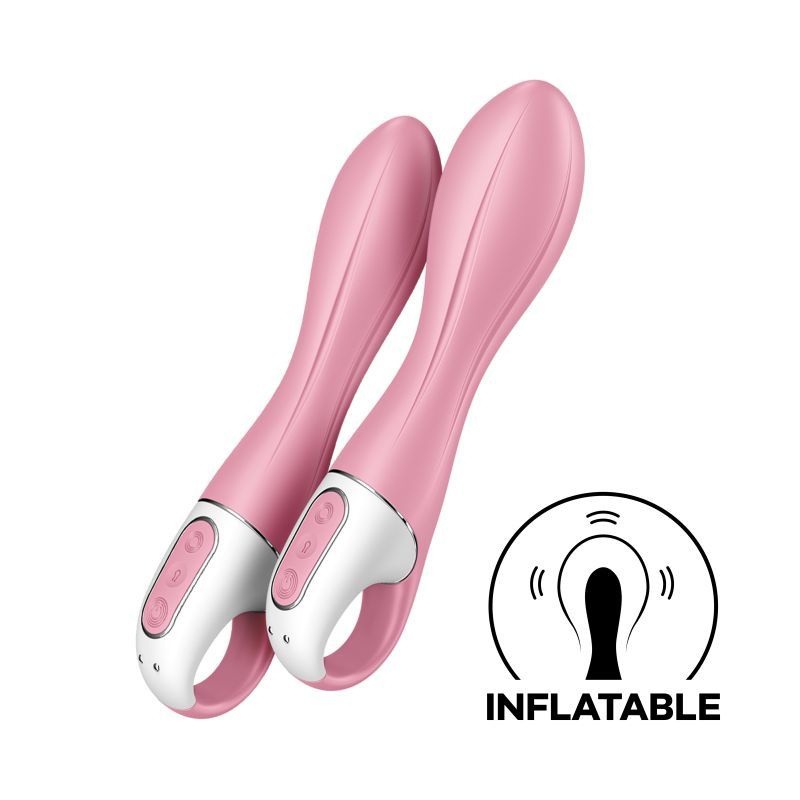 Satisfyer Air Pump Vibrator 2 light red inflatable design with control panel for customizable enjoyment.