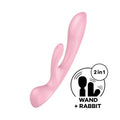 Satisfyer Triple Oh vibrator in pink with dual stimulation features and 2-in-1 wand and rabbit design