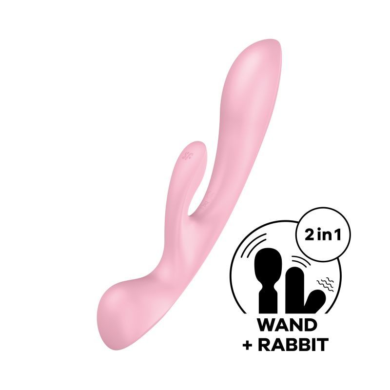 Satisfyer Triple Oh vibrator in pink with dual stimulation features and 2-in-1 wand and rabbit design