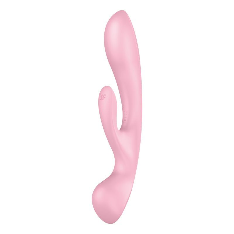 Satisfyer Triple Oh vibrator in pink silicone, designed for double stimulation and full body massages.
