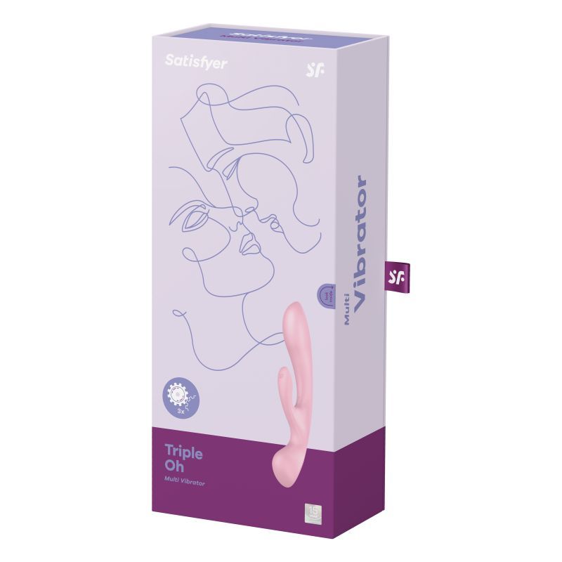 Satisfyer Triple Oh vibrator packaging featuring its sensual design and features for double stimulation.
