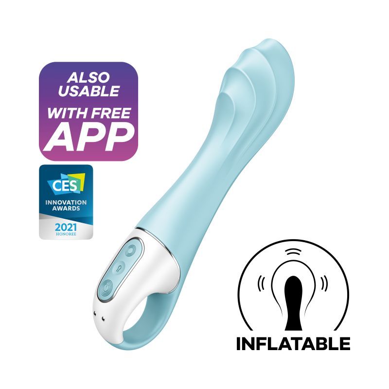 Satisfyer Air Pump Vibrator 5+ Blue with app control and inflatable feature for enhanced pleasure.