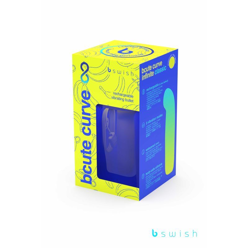 bcute curve infinite classic citrus yellow packaging for a curved vibrating pleasure toy by bswish.