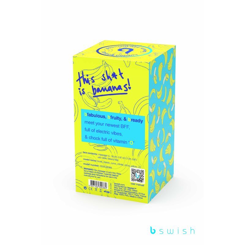 Bcute Curve Infinite Classic Limited Edition Citrus Yellow packaging with vibrant banana design, promoting curved vibrating pleasure toy.
