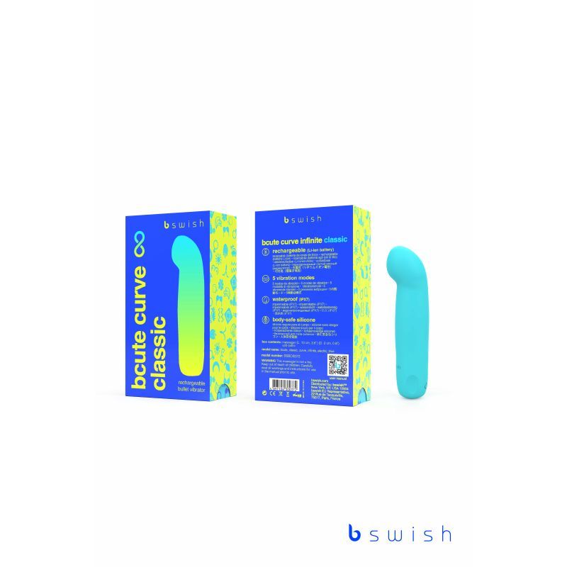 bcute curve infinite classic vibrator packaging with blue design and curved tip for pleasure