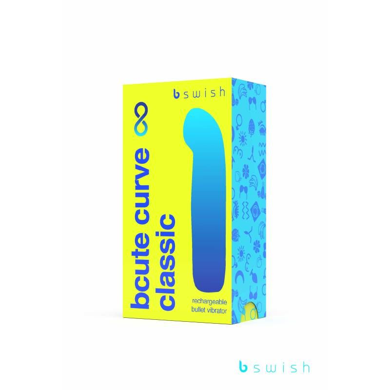 Bcute Curve Infinite Classic Citrus Yellow box featuring a curved pleasure vibrator design for discreet satisfaction.
