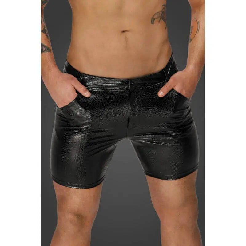 Snake Wetlook Mid Length Shorts with Back Pockets Noir Discreet Intimate Essentials.
