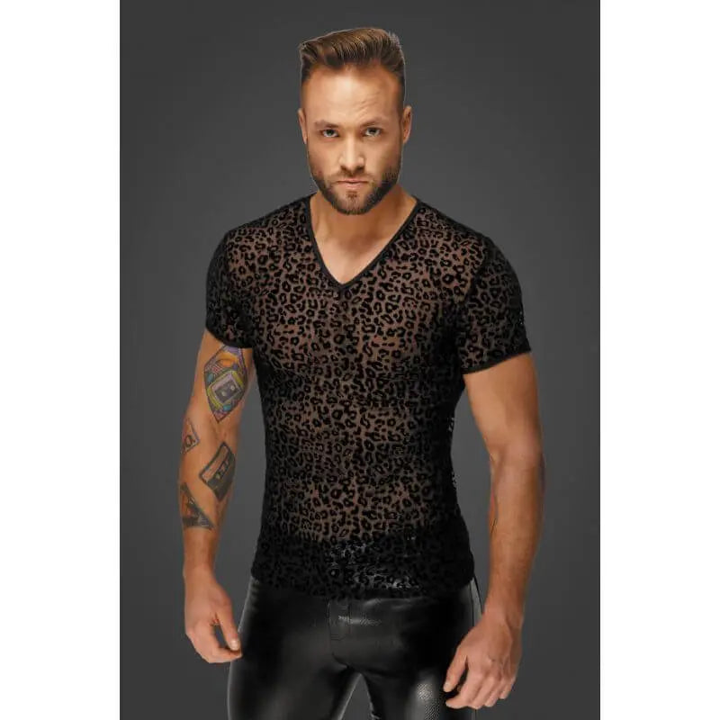 Leopard Flock V-Neck T-Shirt Noir Discreet Intimate Essentials.