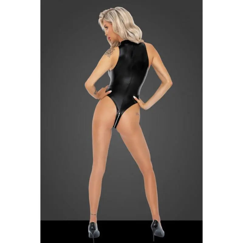 Powerwetlook Body with Front Zipper Noir Discreet Intimate Essentials.