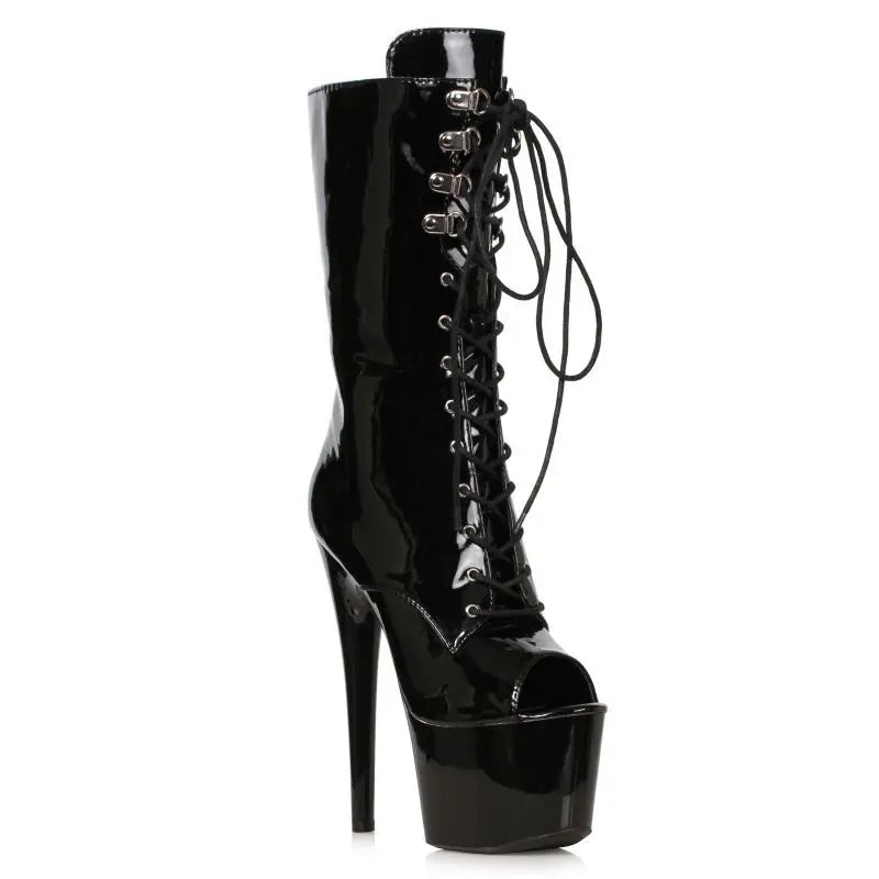 Peep-Toe Ankle Boot Black 7in Ellie Shoes Discreet Intimate Essentials.