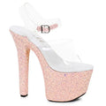 Stiletto Platform Sandal With Peach Glitter 7in Ellie Shoes Discreet Intimate Essentials.