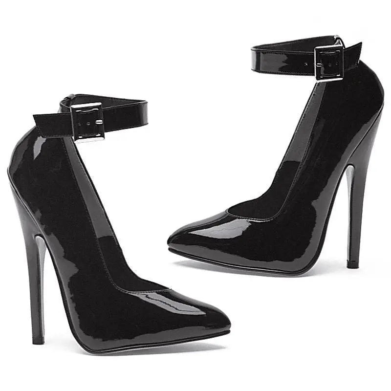 Fetish Pump w Ankle Strap Black 6in Ellie Shoes Discreet Intimate Essentials.