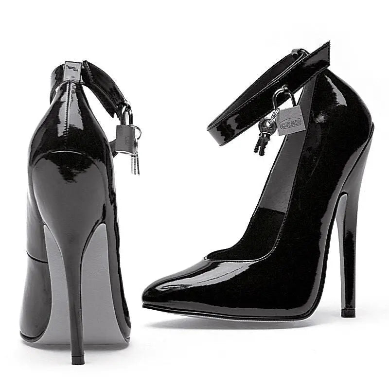 Fetish Pump w Lock and Key Black 6in Ellie Shoes Discreet Intimate Essentials.