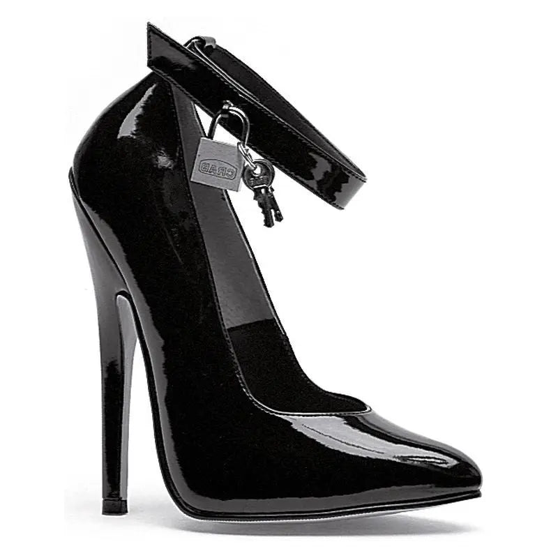 Fetish Pump w Lock and Key Black 6in Ellie Shoes Discreet Intimate Essentials.