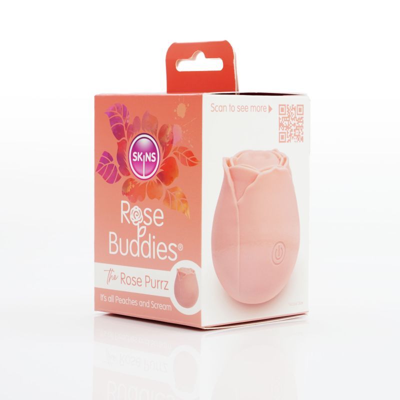 Skins Rose Buddies The Rose Purrz vibrator packaging showcasing its delightful design and features.