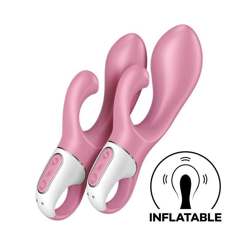 Air Pump Bunny 2 vibrator showing inflatable shaft and intuitive controls in pink color.