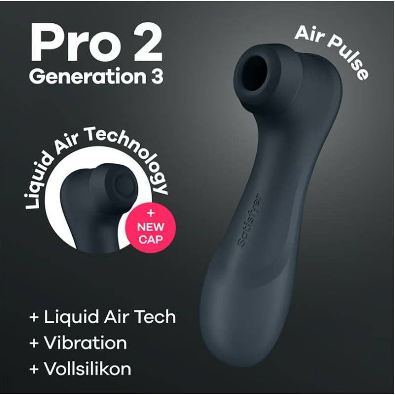 Satisfyer Pro 2 Gen 3 Clitoral Stimulator Black with Liquid Air Technology and Air Pulse features.