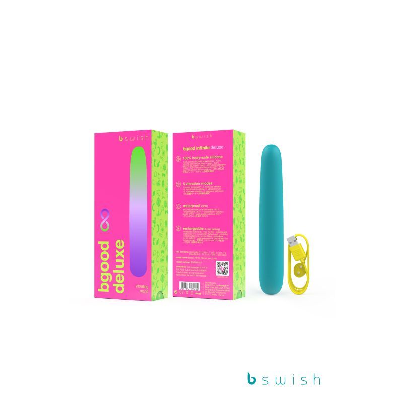 Bgood Infinite Deluxe Sea Foam silicone vibrating pleasure toy with colorful packaging and USB charging.