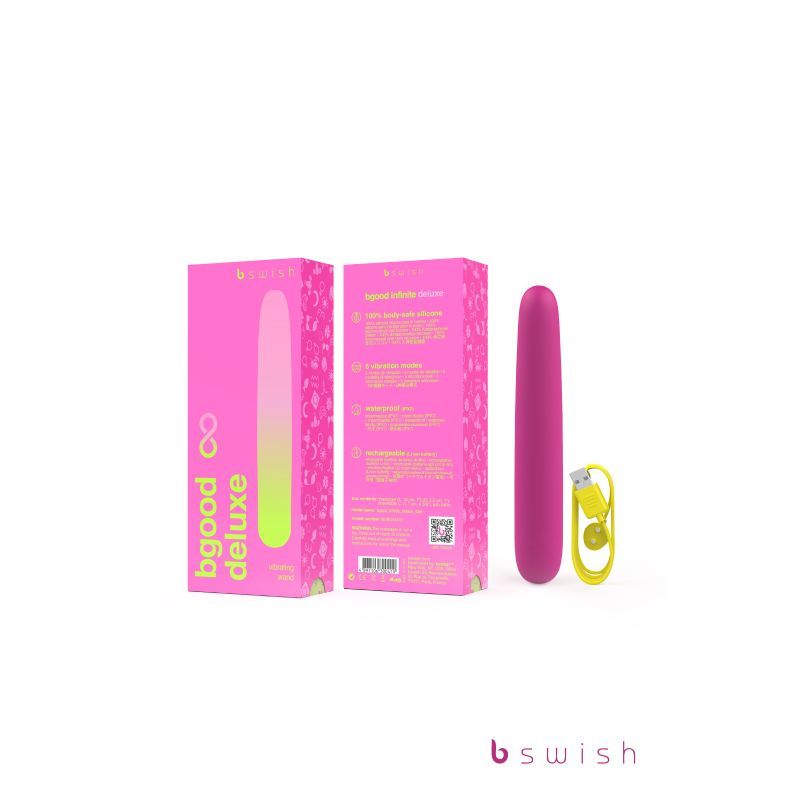 Bgood Infinite Deluxe Rose silicone vibrating pleasure toy in packaging with vibrant design.