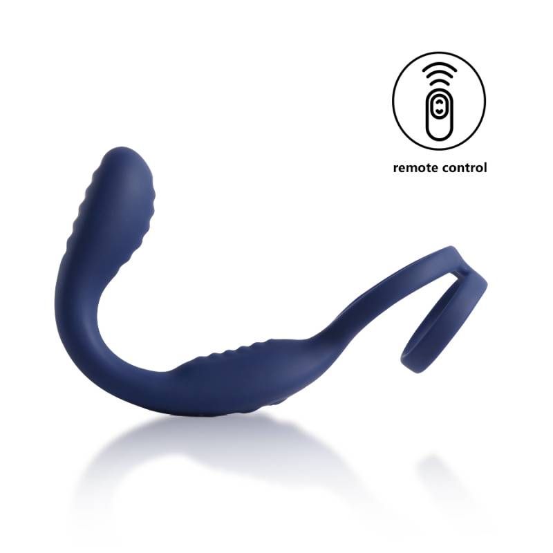 VibraDuo vibrating anal probe and cockring with remote control features for enhanced stimulation.