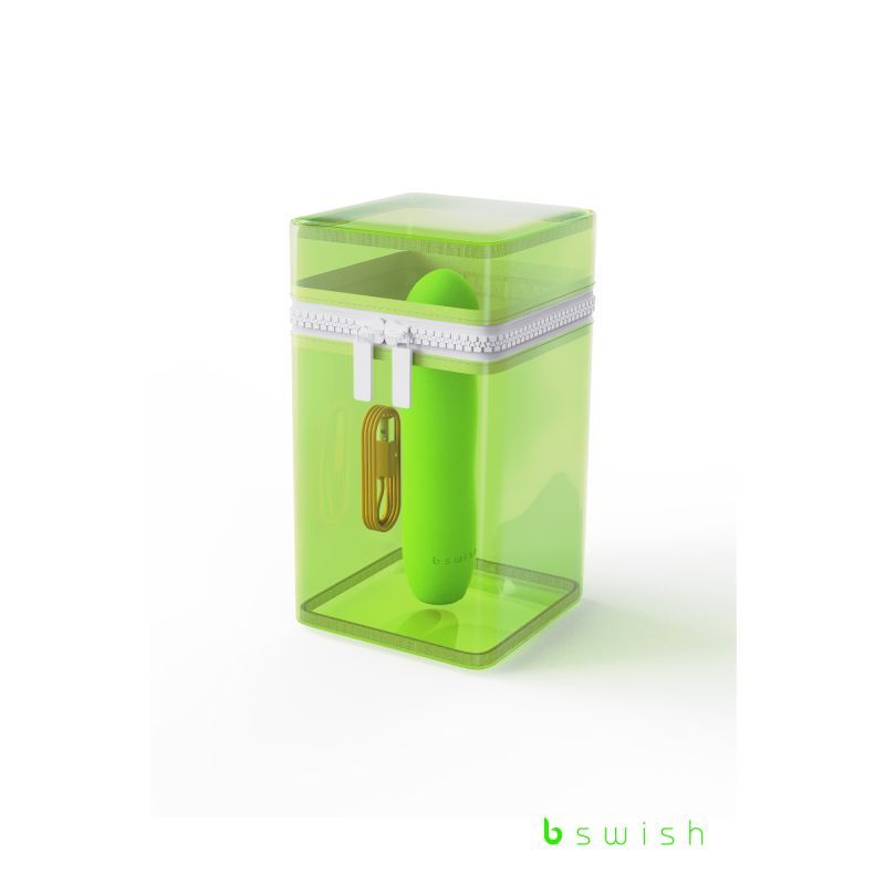 Bdesired Infinite Deluxe Paradise Green USB rechargeable waterproof vibrator in a sleek green storage case.