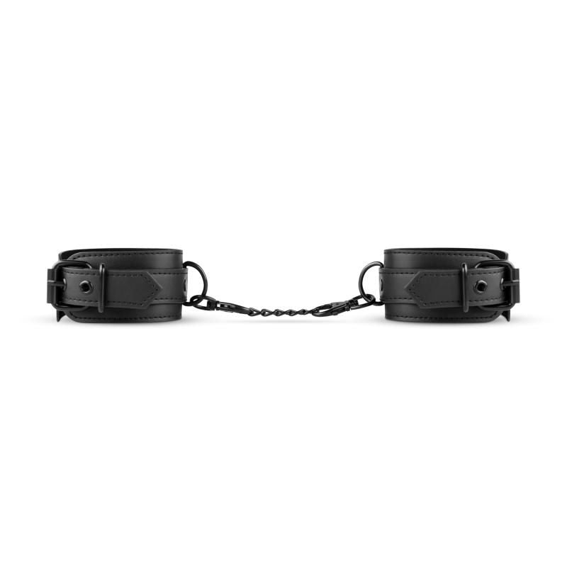 Faux Leather Ankle Cuffs Black with adjustable closures and chain, perfect for intimate essentials for her.