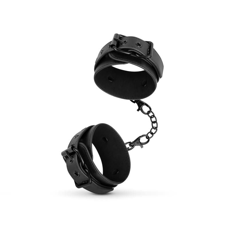 Faux Leather Ankle Cuffs Black with clip closures and chain for adjustable fit in intimate essentials for her.