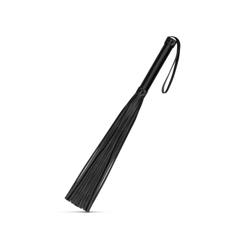 Faux Leather Flogger Black with comfortable grip and wrist loop for BDSM play and intimate essentials.