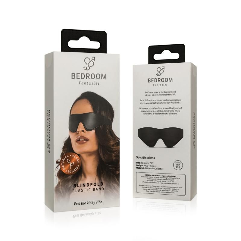 Faux Leather Blindfold Black packaging showcasing a stylish design for intimate essentials for her.