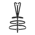 Adjustable bondage harness in black faux leather, designed for a customizable and comfortable fit.