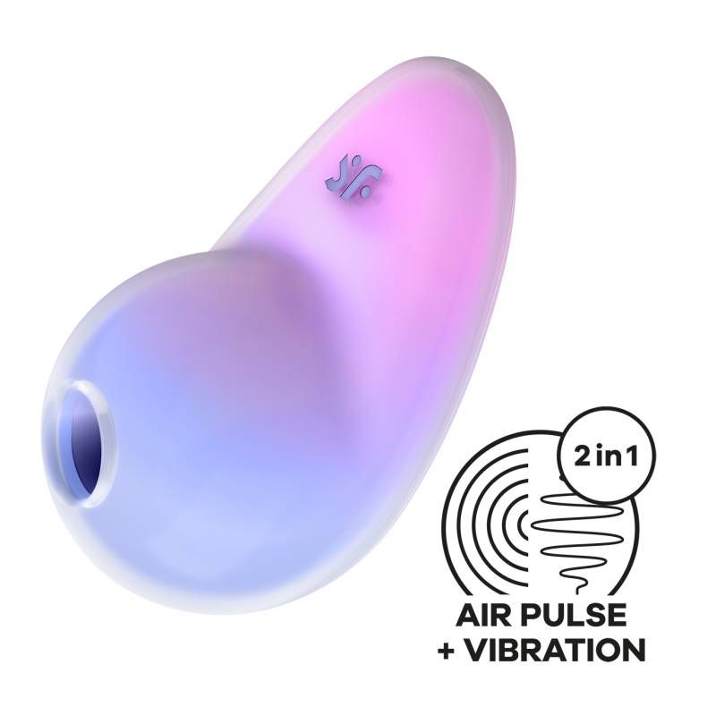 Satisfyer Pixie Dust vibrator showcasing a sleek, multi-layered silicone design with air pulse and vibration features.