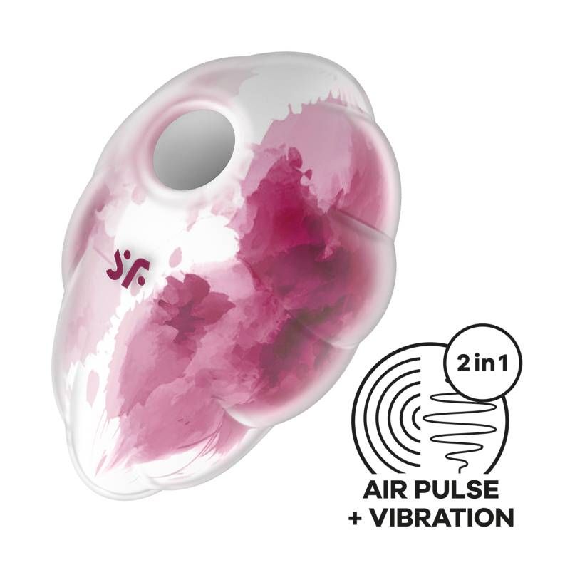 Satisfyer Cloud Dancer vibrator in red and white silicone, designed for air pulse and vibration pleasure.