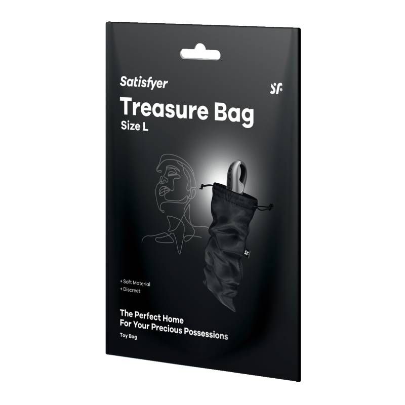 Black large storage bag for pleasure products - Satisfyer Treasure Bag design.