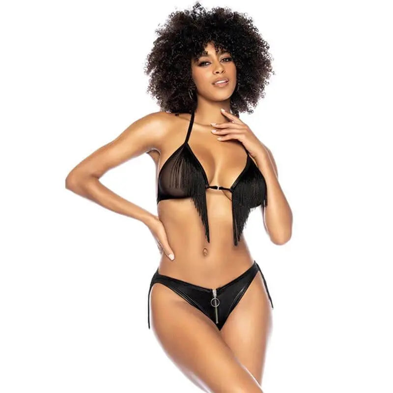 Fringe Halter 2 Pc Set Black Mapale Discreet Intimate Essentials.