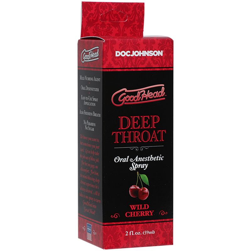 GoodHead Deep Throat Spray Cherry 59ml, oral anesthetic for enhanced intimacy, ideal for adult novelty stores.