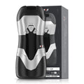 DVA Automatic USB Thrusting and Vibrating Masturbator in sleek black and silver design with control buttons and packaging.