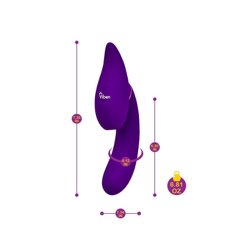 Dimensions of Vibens Symphony 21 Mode Swivel Suction Head triple motor vibrator with suction, showcasing size and weight.