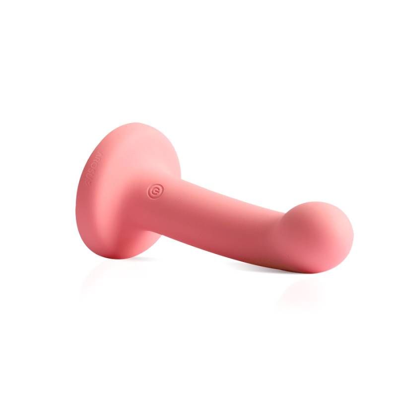 FlexDong vibrating strap-on dildo in pink silicone, designed for intense stimulation and curved for comfort.