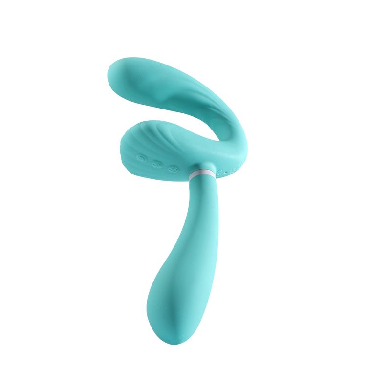 Sapphi detachable strapless strap-on double vibrator in turquoise, featuring dual motors for intense pleasure.