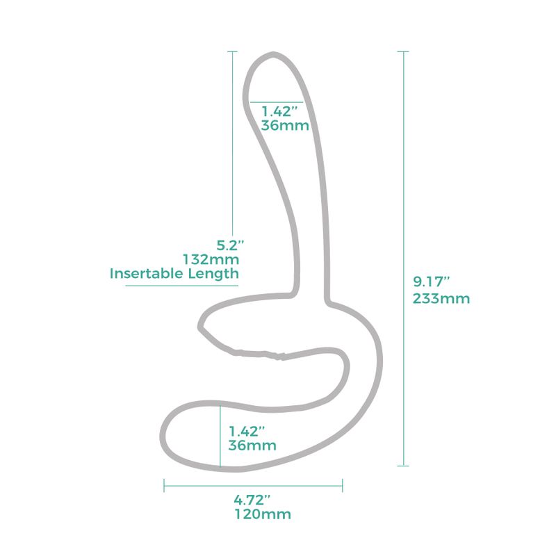 Dimensions of the Sapphi detachable strapless double vibrator, showcasing size and insertable length.